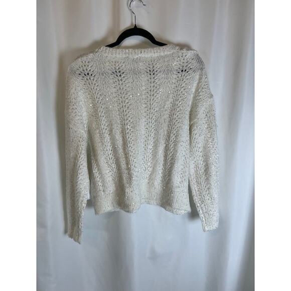 Women's 1. State Antique White Sequin Long Sleeve Pullover Sweater Sz M - Picture 2 of 6